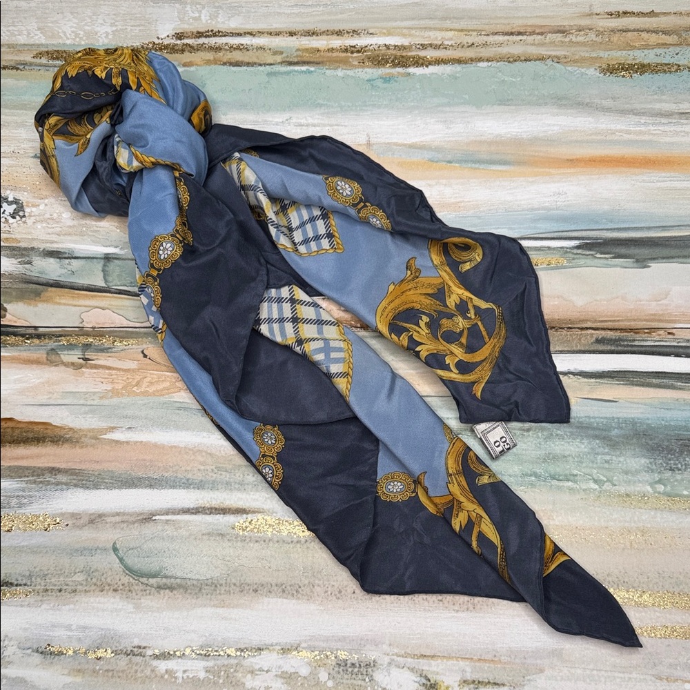 Vintage Italy Silk Navy and Yellow Scarf